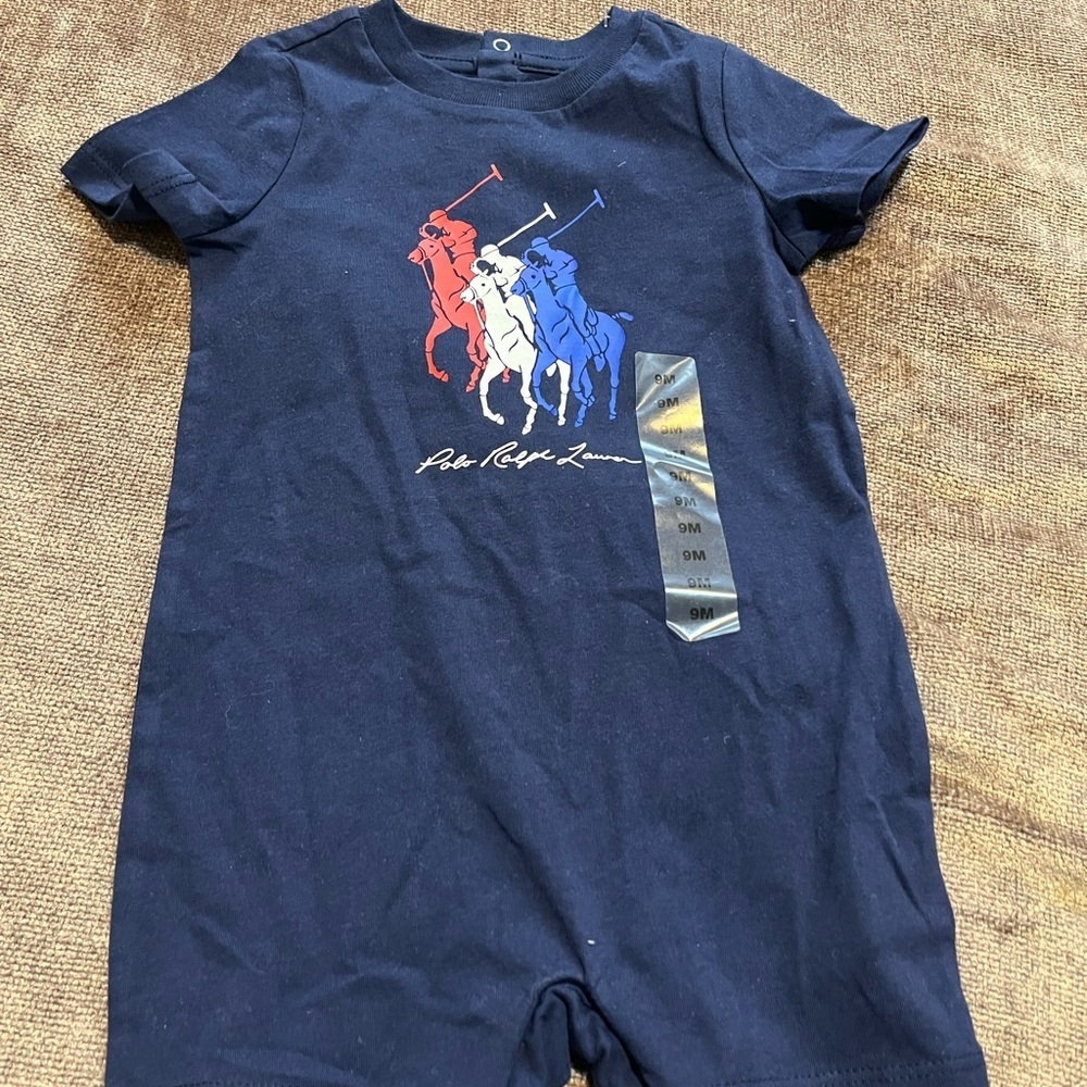 NWT Polo Ralph Lauren Navy Baby Romper /Onesie- Size 9 Months